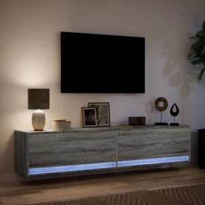 vidaXL vidaXL Ścienna szafka pod TV, z LED, szary dąb sonoma, 180x31x38 cm 5