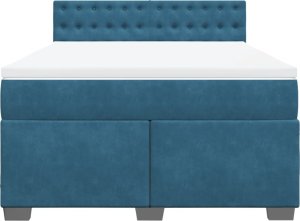vidaXL vidaXL Łóżko kontynentalne z materacem, niebieskie, 140x200cm, aksamit 6