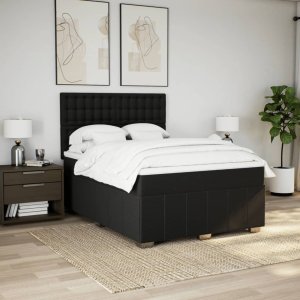 vidaXL vidaXL Łóżko kontynentalne z materacem, czarne, tkanina 140x200 cm 5