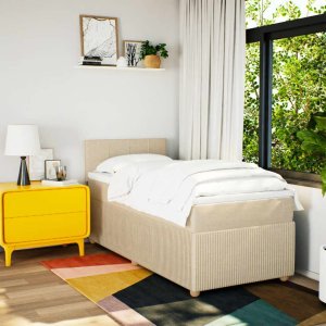 vidaXL Łóżko kontynentalne z materacem, kremowe, tkanina, 90x190 cm 3