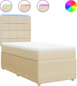 vidaXL vidaXL Łóżko kontynentalne z materacem, kremowe, tkanina, 90x190 cm 2