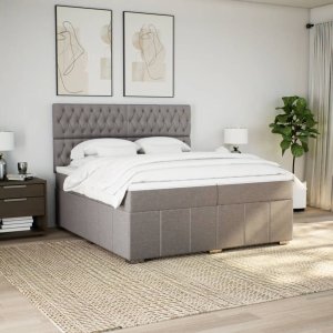 vidaXL vidaXL Łóżko kontynentalne z materacem, taupe, tkanina, 200x200 cm 3