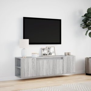 vidaXL vidaXL Ścienna szafka TV z LED, szary dąb sonoma, 135x31x39,5 cm 4