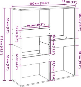 vidaXL Regał na książki/przegroda, czarny, 100x33x115 cm 9
