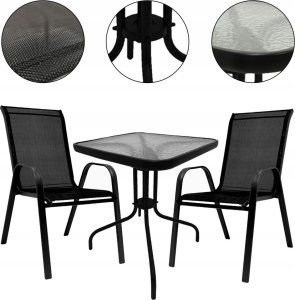 kontrast Zestaw mebli ogrodowych BERGAMO 60x60 cm stolik i krzesła 2os. czarny 2
