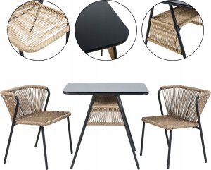 kontrast Zestaw mebli ogrodowych 3 części taras balkon technorattan ROMA 2os. czarny 4