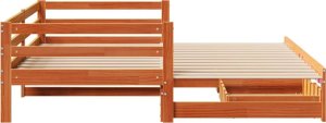 vidaXL vidaXL Łóżko dzienne rozsuwane, z szufladami, woskowy brąz, 90x190 cm 7