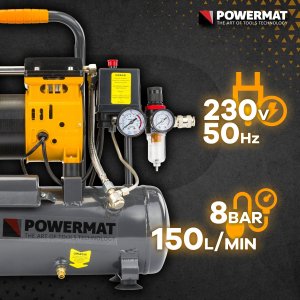 Sprężarka Powermat KOMPRESOR BEZOLEJOWY 6L SPRĘŻARKA 8 BAR 150l/min 230V SEPARATOR CICHY 59dB 11