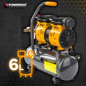 Sprężarka Powermat KOMPRESOR BEZOLEJOWY 6L SPRĘŻARKA 8 BAR 150l/min 230V SEPARATOR CICHY 59dB 6