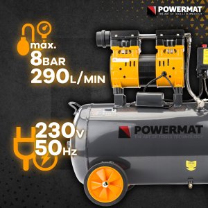 Sprężarka Powermat KOMPRESOR BEZOLEJOWY 50L SPRĘŻARKA 8 BAR 290l/min 230V SEPARATOR CICHY 59dB 7
