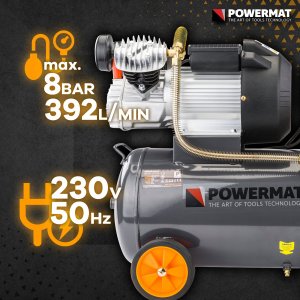 Sprężarka Powermat KOMPRESOR OLEJOWY 50L SPRĘŻARKA 8 BAR 392 l/min 230V TŁOKOWY MOBILNY PM-KO-50T-V2 9