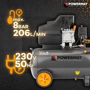 Sprężarka Powermat KOMPRESOR OLEJOWY 50L SPRĘŻARKA 8 BAR 206 l/min 230V 5