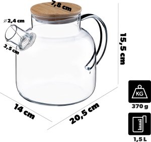 Kadax KADAX Szklany dzbanek z bambusową pokrywką 1.5L 2
