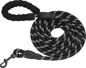 Springos Smycz sznurowa, treningowa dla psa do 50kg z rączką, dł. 5 m czarno- biała UNIWERSALNY 3