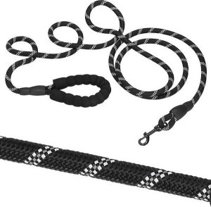 Springos Smycz sznurowa, treningowa dla psa do 50kg z rączką, dł. 5 m czarno- biała UNIWERSALNY 5
