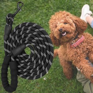 Springos Smycz sznurowa, treningowa dla psa do 50kg z rączką, dł. 5 m czarno- biała UNIWERSALNY 7