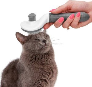 Springos Szczotka do sierści psa i kota samoczyszcząca ze stali nierdzewnej biało-szara UNIWERSALNY 3