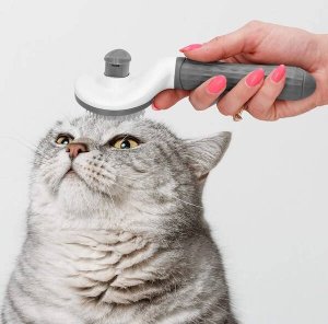 Springos Szczotka do sierści psa i kota samoczyszcząca ze stali nierdzewnej biało-szara UNIWERSALNY 4