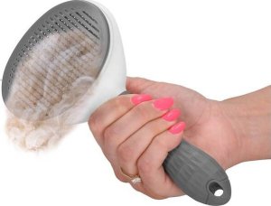 Springos Szczotka do sierści psa i kota samoczyszcząca ze stali nierdzewnej biało-szara UNIWERSALNY 7