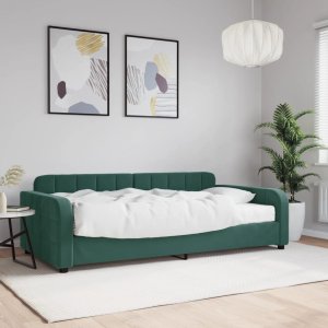 vidaXL Sofa z materacem do spania, ciemnozielona, 100x200 cm, aksamit 1