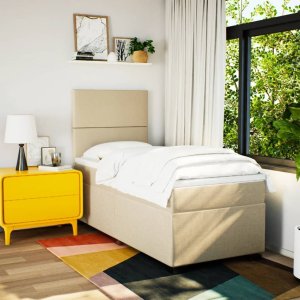 vidaXL Łóżko kontynentalne z materacem, kremowe, tkanina, 90x200 cm 4