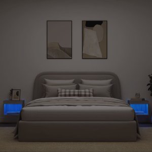 vidaXL Szafki nocne z LED, ścienne, 2 szt., kolor szary dąb sonoma 4