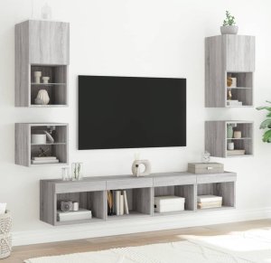 vidaXL Szafki nocne z LED, ścienne, 2 szt., kolor szary dąb sonoma 5