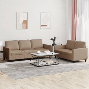 vidaXL 2-osobowa sofa z poduszkami, cappuccino, sztuczna skóra 1