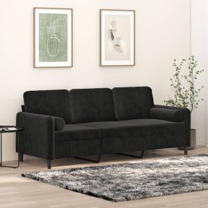 vidaXL 3-osobowa sofa z poduszkami, czarna, 180 cm, aksamit 1