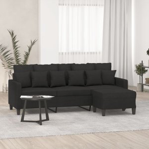 vidaXL 3-osobowa sofa z podnóżkiem, czarna, 180 cm, tkaniną 1