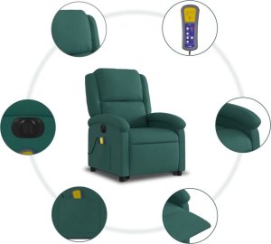 vidaXL Podnoszony fotel masujący, elektryczny, rozkładany, zielony 8