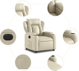 vidaXL Elektryczny fotel rozkładany, kremowy, obity sztuczną skórą 7