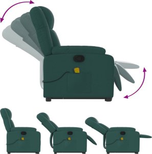 vidaXL Podnoszony fotel masujący, rozkładany, ciemnozielony, tkanina 7