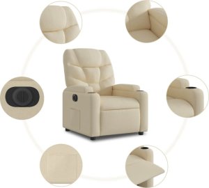 vidaXL Elektryczny fotel rozkładany, kremowy, obity tkaniną 7