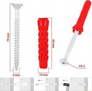 Rawlplug Kołek uniwersalny 10x60/70, wkręt z łbem stożkowym, karton (SFXP-10060070 x 50szt.) 22