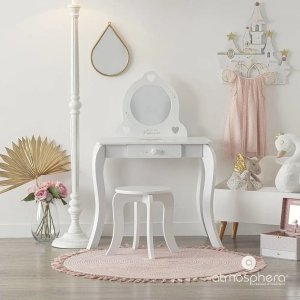Atmosphera Stolik z lustrem i taboretem, toaletka z jedną szufladą, w kolorze białym 13