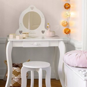 Atmosphera Stolik z lustrem i taboretem, toaletka z jedną szufladą, w kolorze białym 8
