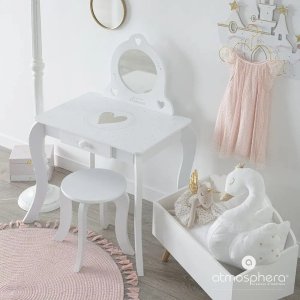 Atmosphera Stolik z lustrem i taboretem, toaletka z jedną szufladą, w kolorze białym 9