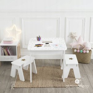 Atmosphera Biały stolik do pokoju dziecięcego, drewniany stolik, krzesełka dla dzieci, biały stolik, stolik ze schowkiem, meble dziecięce 7