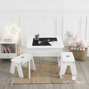 Atmosphera Biały stolik do pokoju dziecięcego, drewniany stolik, krzesełka dla dzieci, biały stolik, stolik ze schowkiem, meble dziecięce 9