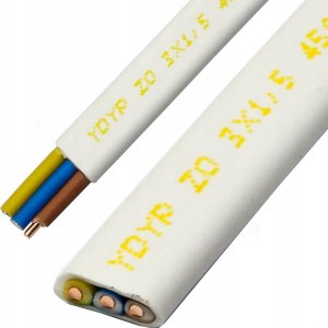 Przewód Śląsk Przewód YDYp 3x1,5mm2 płaski instalacyjny 450/750V biały odwijany z bębna 172152001S0500 3