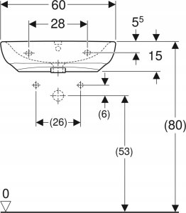 Umywalka 502.769.00.7 / GEBERIT / SELNOVA COMFORT / UMYWALKA, B60CM, H15CM, T55CM, Z PRZELEWEM, Z OTWOREM NA BATERIĘ / 2