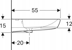 Umywalka 502.769.00.7 / GEBERIT / SELNOVA COMFORT / UMYWALKA, B60CM, H15CM, T55CM, Z PRZELEWEM, Z OTWOREM NA BATERIĘ / 3