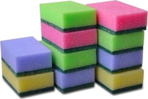 Svamp multi Mini 9x6 cm Assorterede farver med Grøn skuresål,10 stk/pk 1