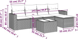 vidaXL 6-cz. zestaw mebli ogrodowych z poduszkami, czarny polirattan 3