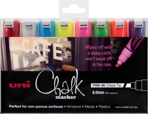 UNIBALL Uni-Ball PWE-8K, Green, Light Blue, Orange, Pink, Red, Violet, White, Yellow, Chisel, 8 pc(s) 3