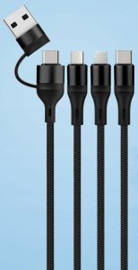 Kabel USB USB-A - USB-C + microUSB + Lightning 1.2 m Czarny (N940) 5