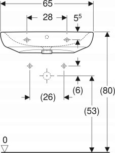Umywalka 501.463.00.7 / GEBERIT / SELNOVA COMFORT / UMYWALKA, B65CM, H15CM, T55CM, Z PRZELEWEM, Z OTWOREM NA BATERIĘ / 3