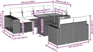 vidaXL 11-cz. zestaw wypoczynkowy do ogrodu, poduszki czarny rattan PE 3
