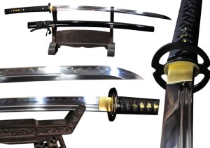 EKSTRA MOCNY MIECZ KATANA 61-62 HRC STAL 1095 HARTOWANY GLINKĄ NATURALNY HAMON BL777 1